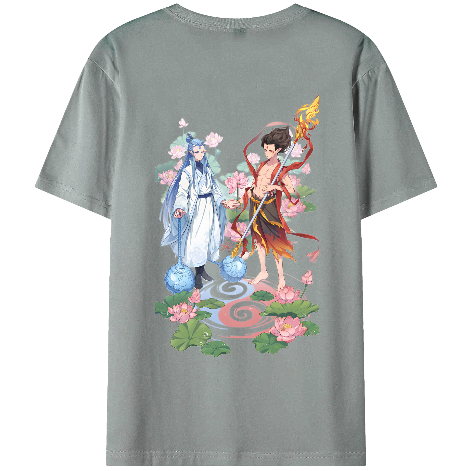 （画像用） Ne Zha 2 ナタ 魔童の大暴れ 綿100％ メンズ半袖Tシャツ（バックプリント） 通気性